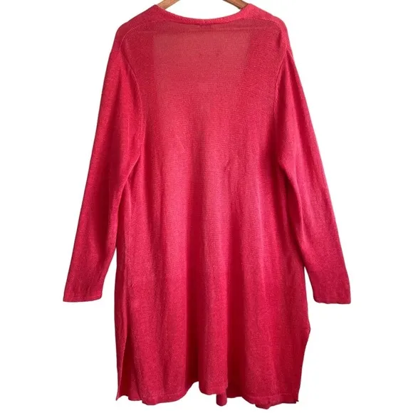 J. JILL Linen Blend Open Front Lightweight Boho Red Long Knit Duster Cardigan XL