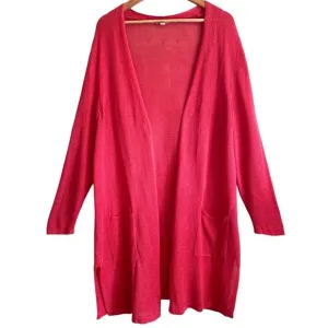 J. JILL Linen Blend Open Front Lightweight Boho Red Long Knit Duster Cardigan XL