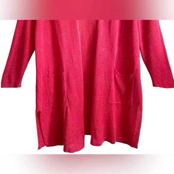 J. JILL Linen Blend Open Front Lightweight Boho Red Long Knit Duster Cardigan XL