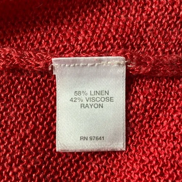 J. JILL Linen Blend Open Front Lightweight Boho Red Long Knit Duster Cardigan XL