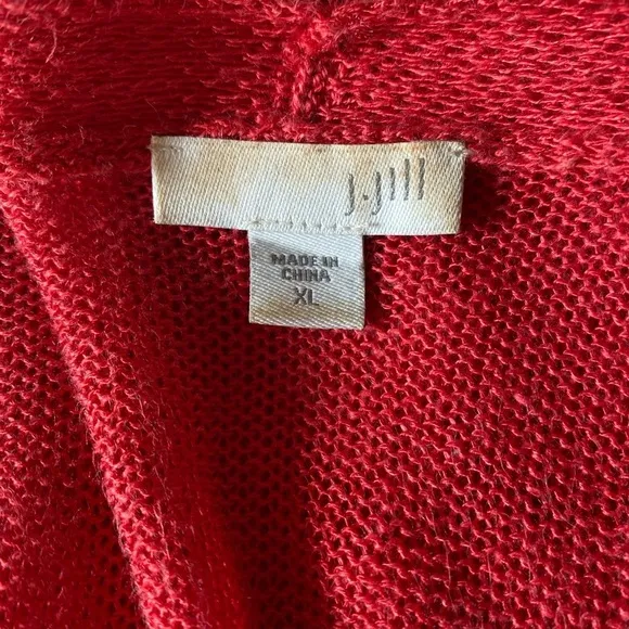 J. JILL Linen Blend Open Front Lightweight Boho Red Long Knit Duster Cardigan XL