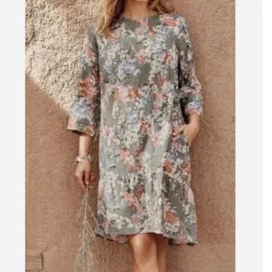 J. Jill Love Linen Caraway Fresh Bloom Linen MIDI Dress NEW