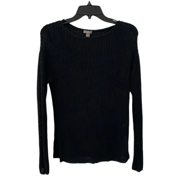 J. JILL | Women’s Black Linen Blend Knitted Round Neck Sweater Size S