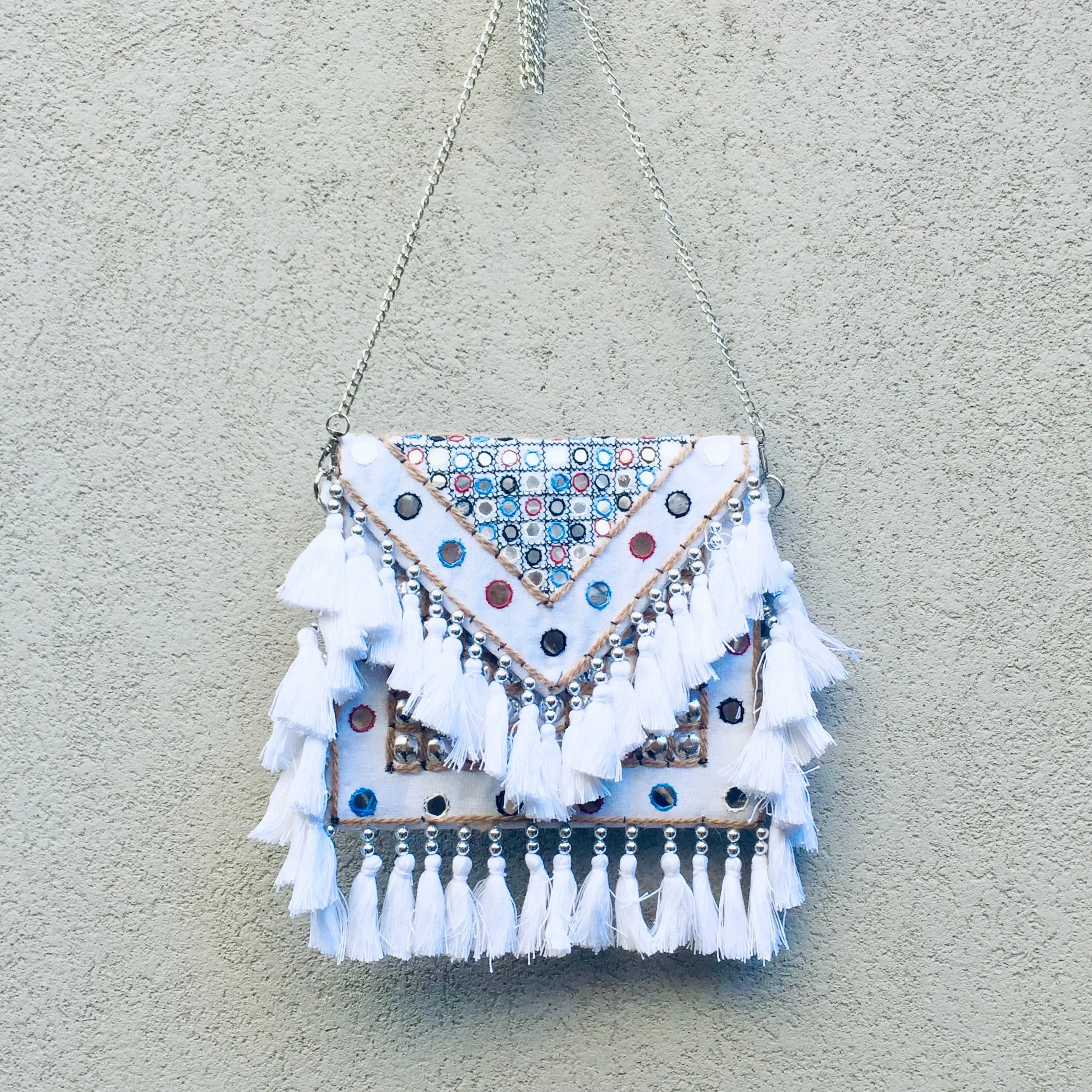 Jayne Bohemian White Fringed Festival Clutch Bag