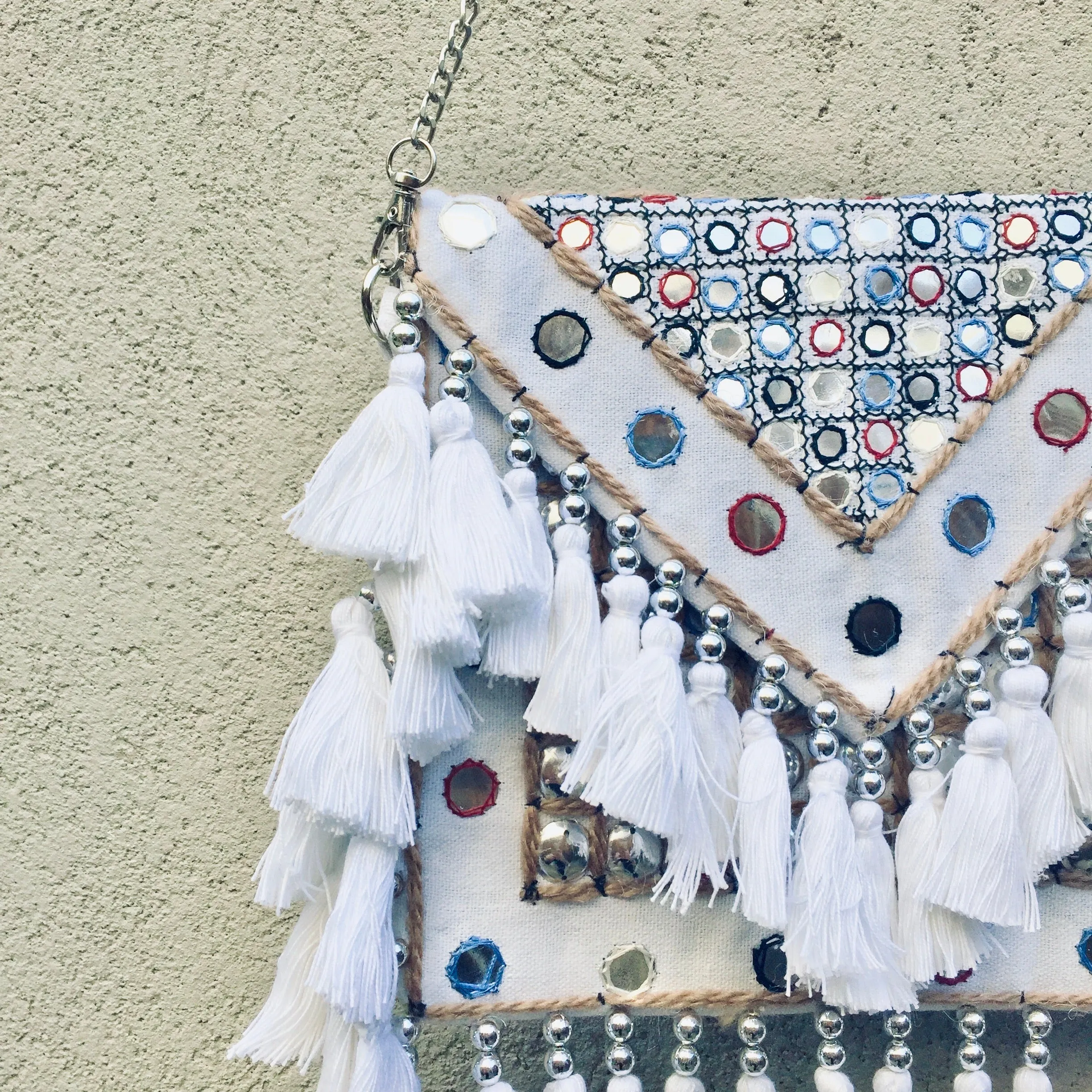Jayne Bohemian White Fringed Festival Clutch Bag