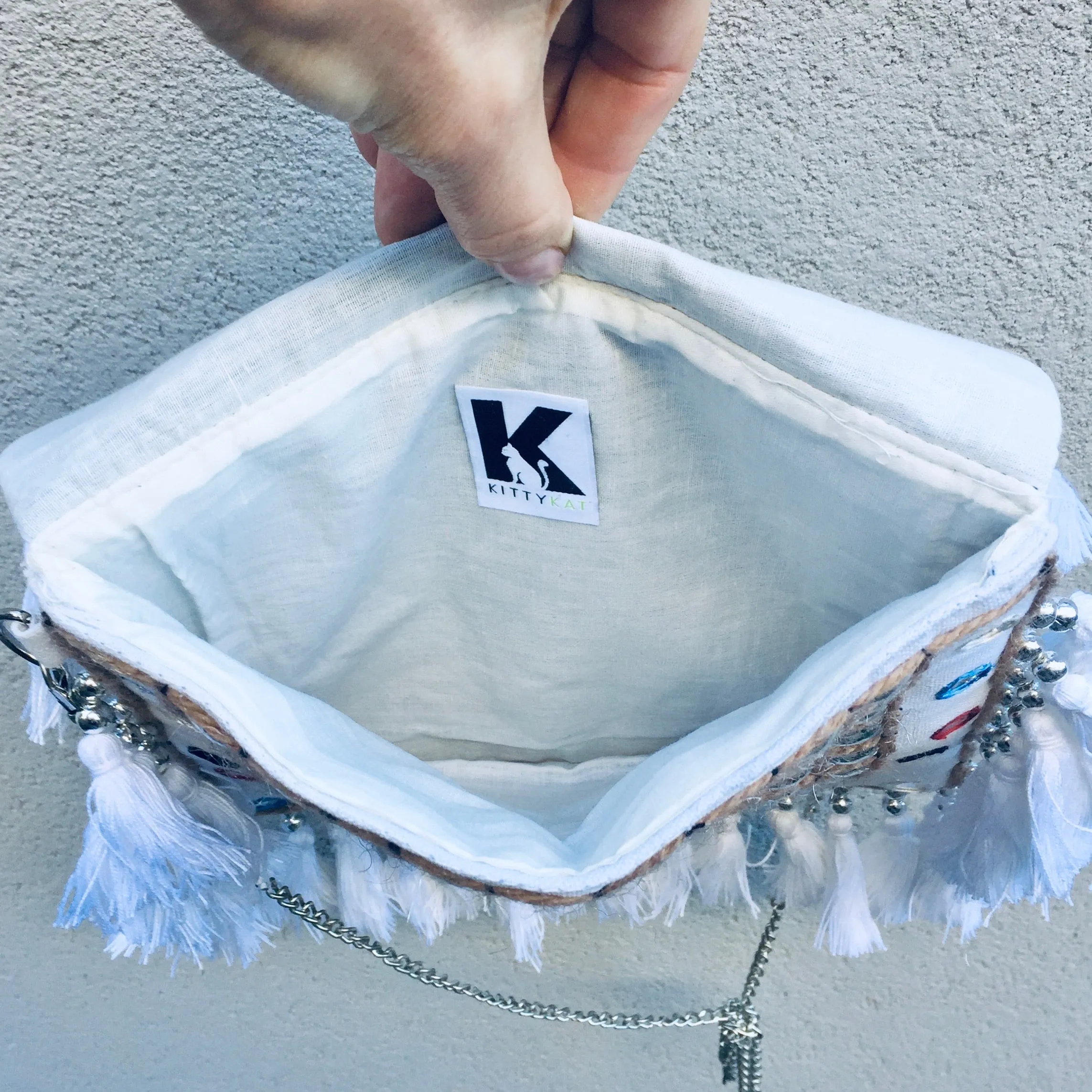 Jayne Bohemian White Fringed Festival Clutch Bag