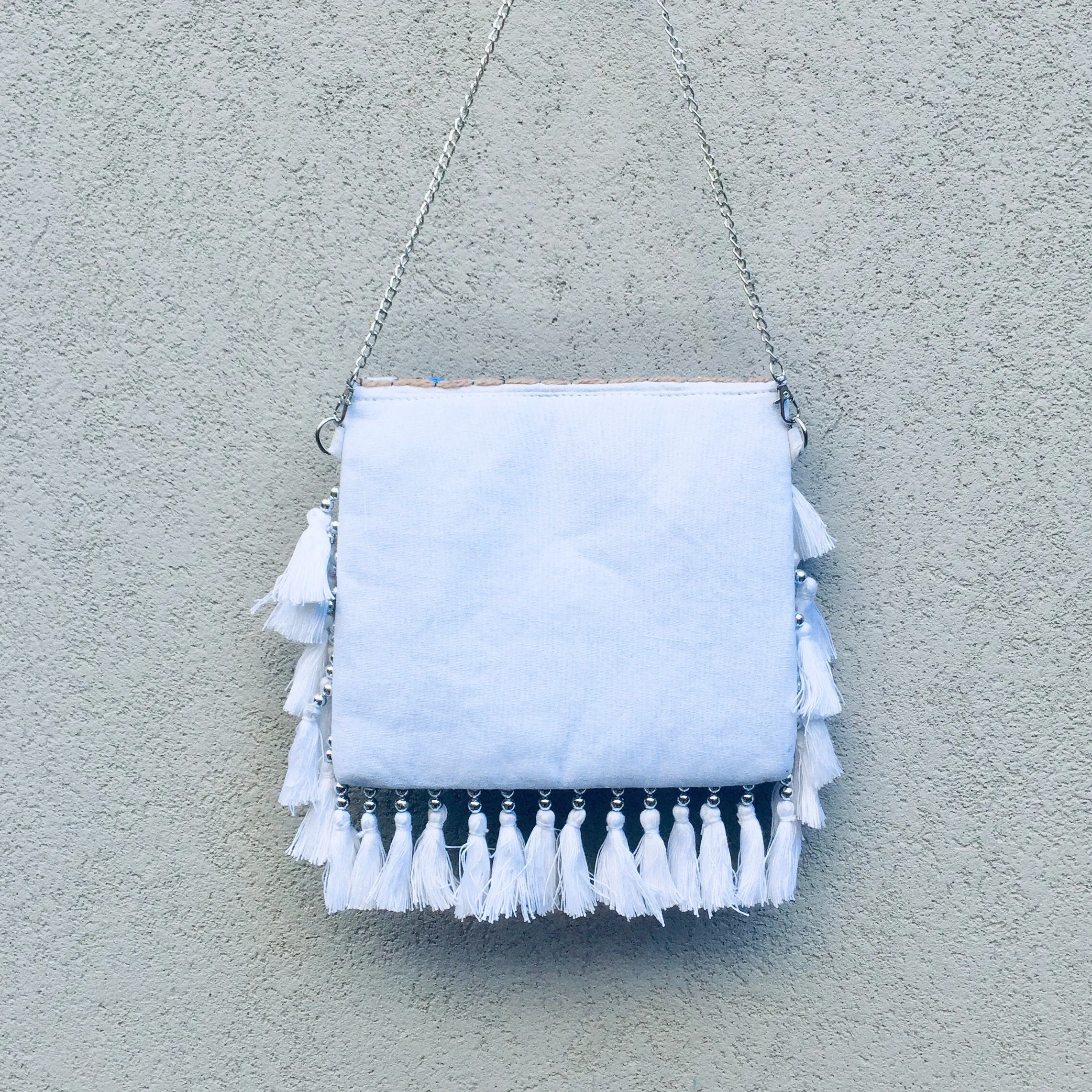 Jayne Bohemian White Fringed Festival Clutch Bag