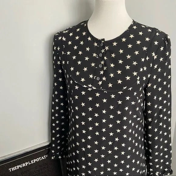 J.Crew Collection Black Star Print Silk Ruffle Dress Size 2