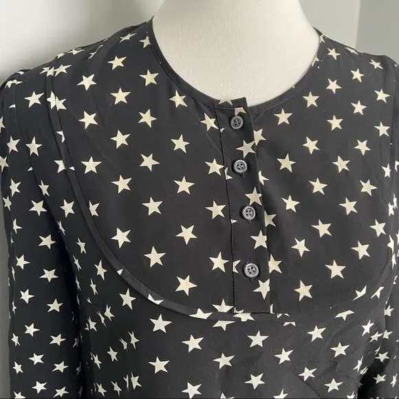 J.Crew Collection Black Star Print Silk Ruffle Dress Size 2