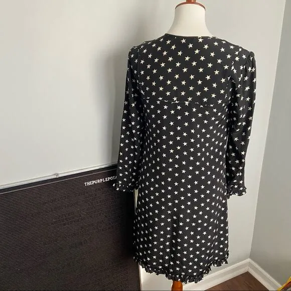 J.Crew Collection Black Star Print Silk Ruffle Dress Size 2