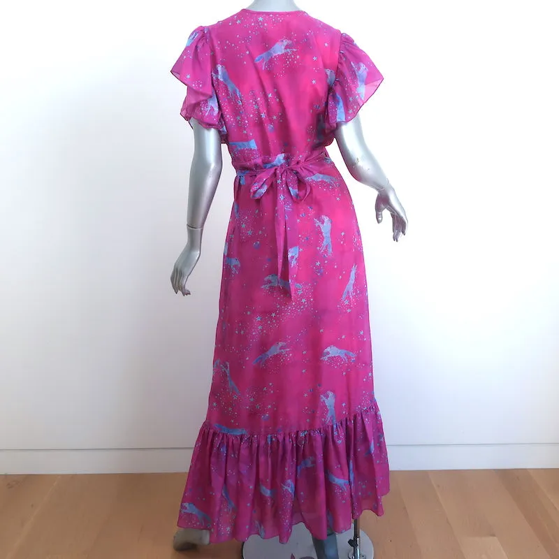 Jessie Western Maxi Wrap Dress Pink Star Print Silk-Cotton Size Small NEW