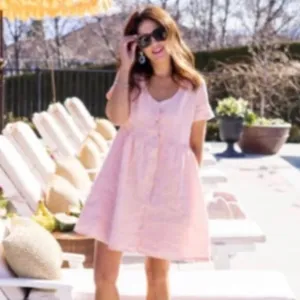 Jillian Harris X Priv 100% Linen Pink Peach Button Mini Dress