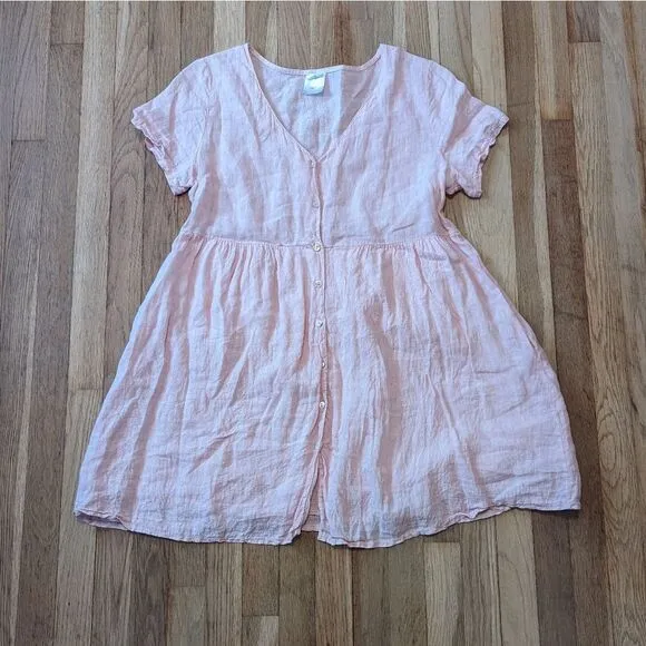 Jillian Harris X Priv 100% Linen Pink Peach Button Mini Dress
