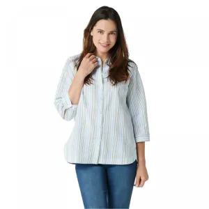 Joan Rivers Women's Multicolor 3/4-Sleeve Seersucker Collared Shirt