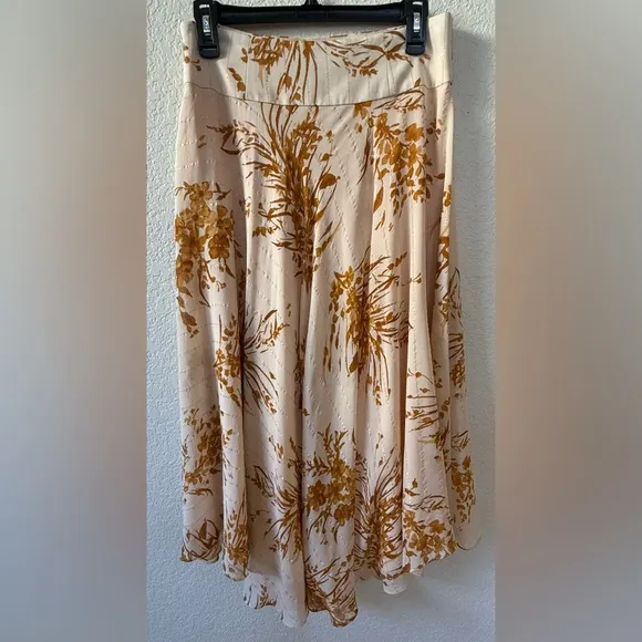 JOIE Arvina Silk Asymmetrical Peach Cream Metallic Floral Print Midi Skirt SZ 8