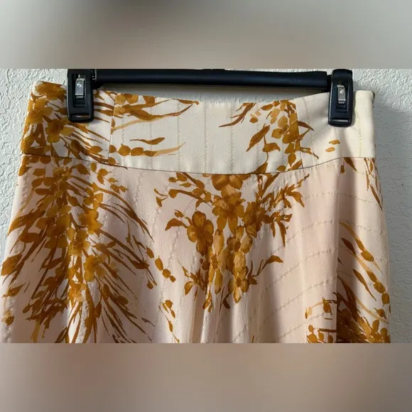 JOIE Arvina Silk Asymmetrical Peach Cream Metallic Floral Print Midi Skirt SZ 8