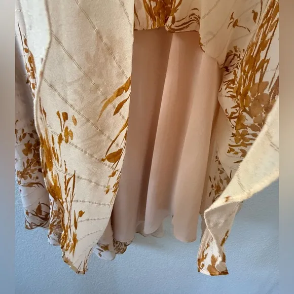 JOIE Arvina Silk Asymmetrical Peach Cream Metallic Floral Print Midi Skirt SZ 8