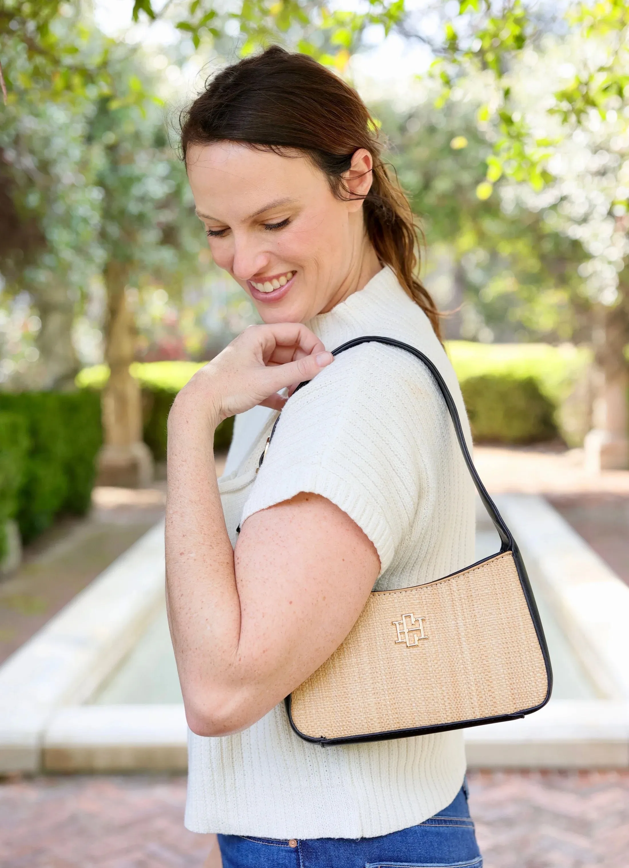 JUDE STRAW HANDBAG-BLACK