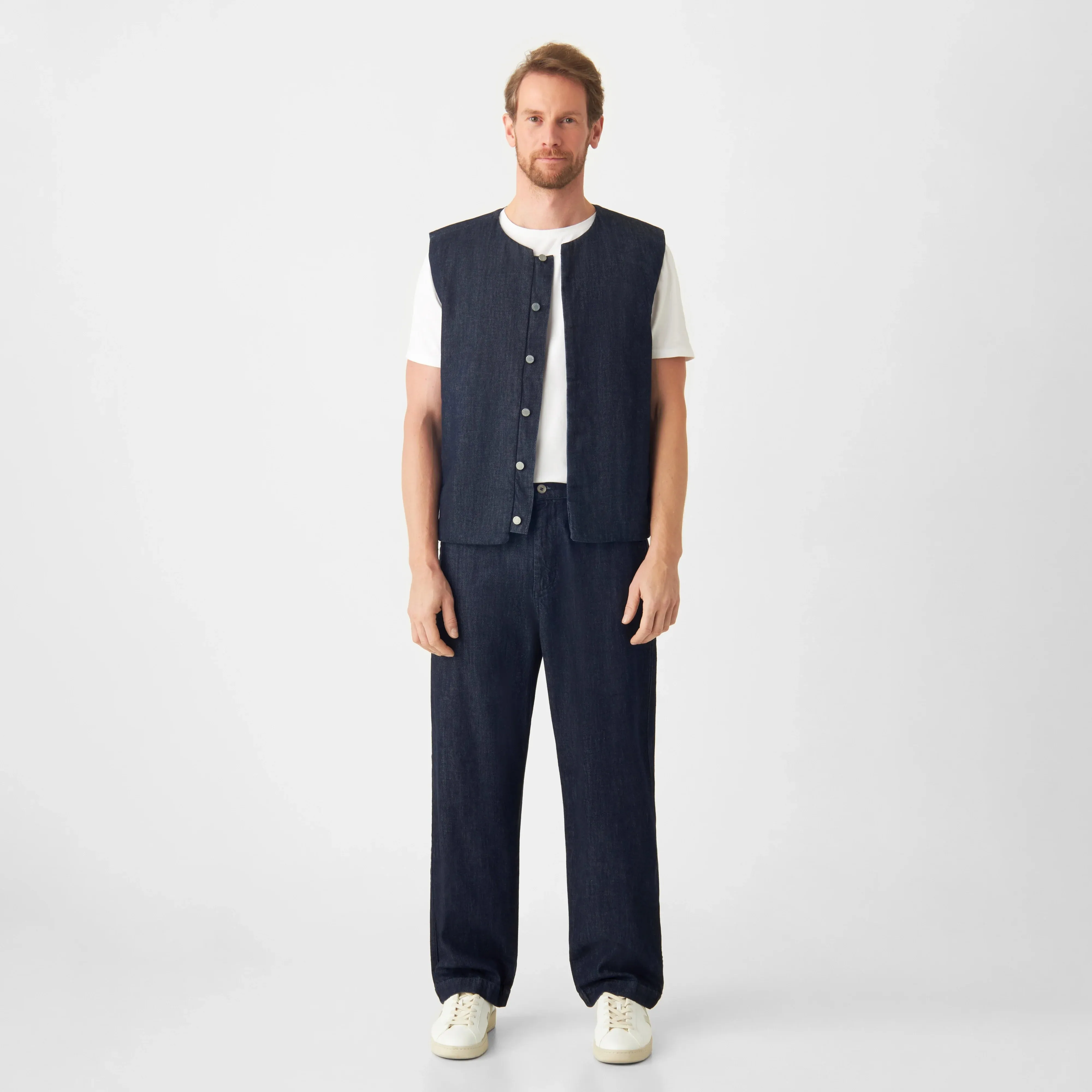 Kashew Lightweight Hemp Blend Denim Vest Raw Blue