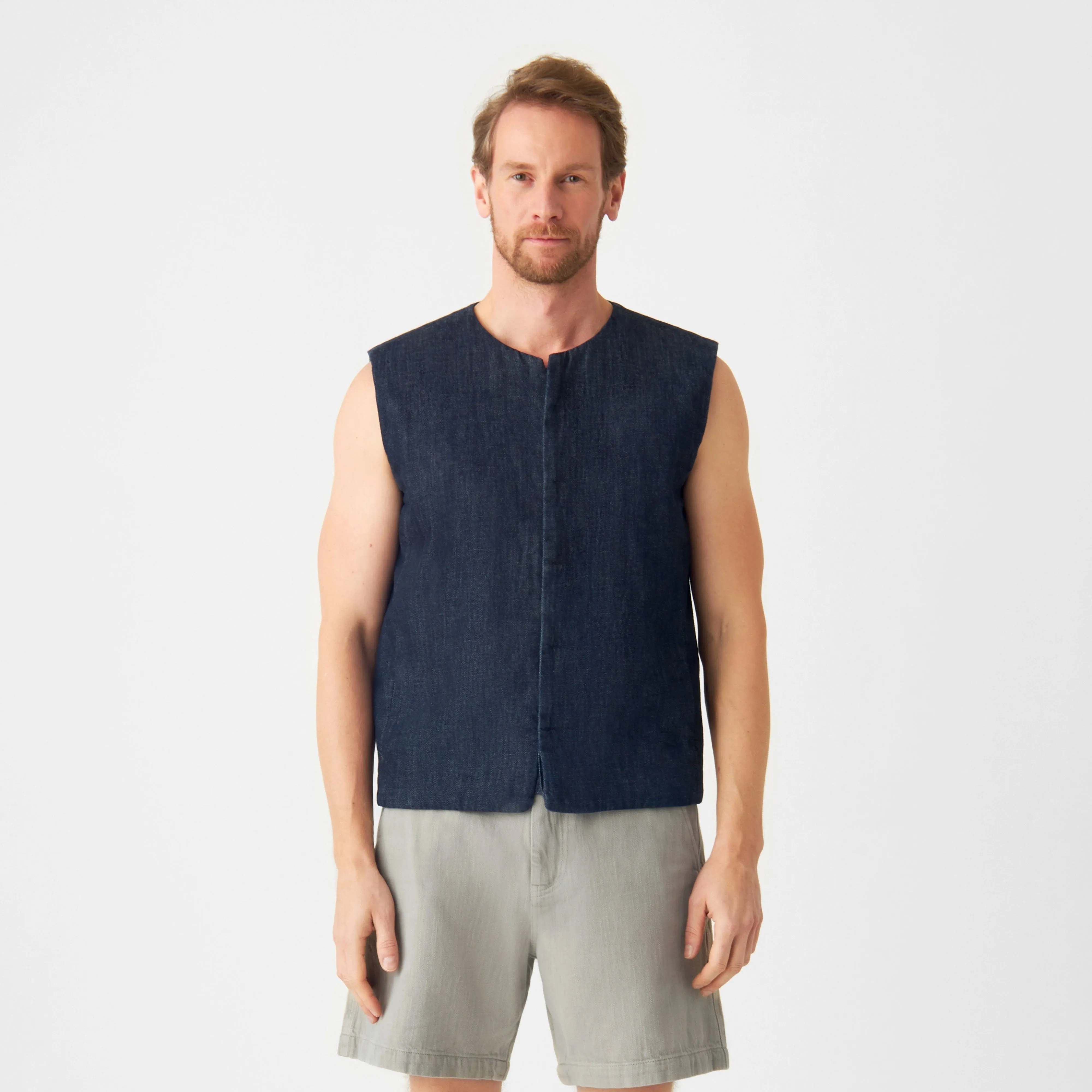 Kashew Lightweight Hemp Blend Denim Vest Raw Blue