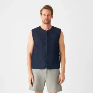 Kashew Lightweight Hemp Blend Denim Vest Raw Blue
