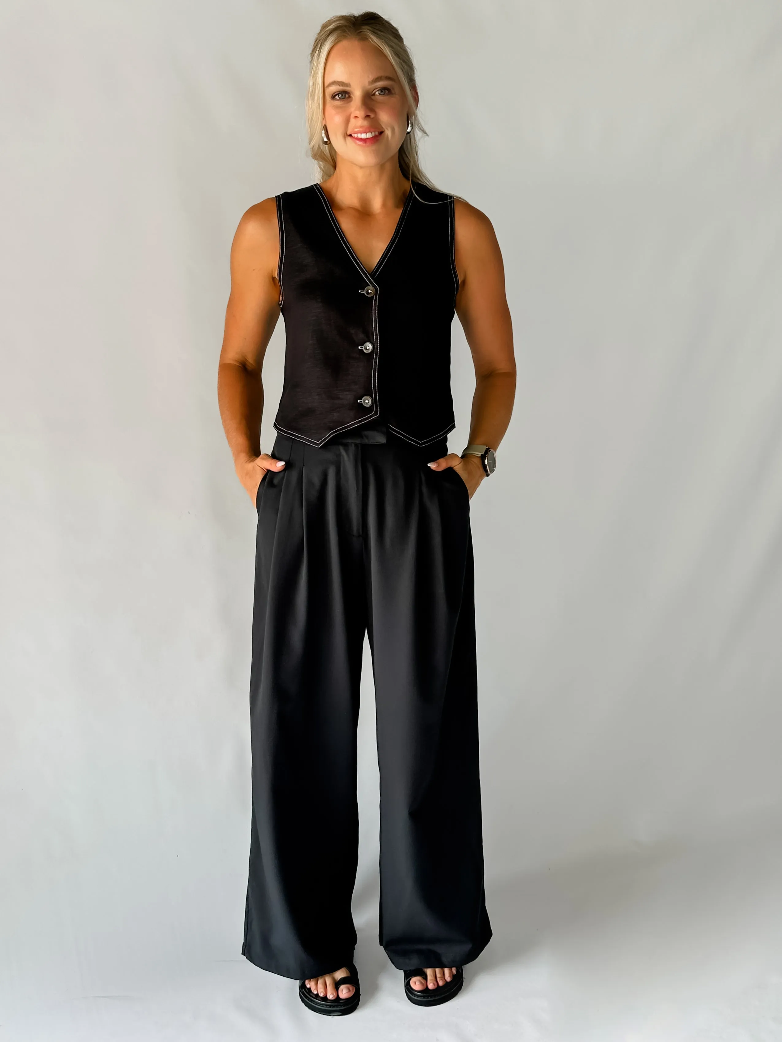 KATIE VEST TOP - BLACK