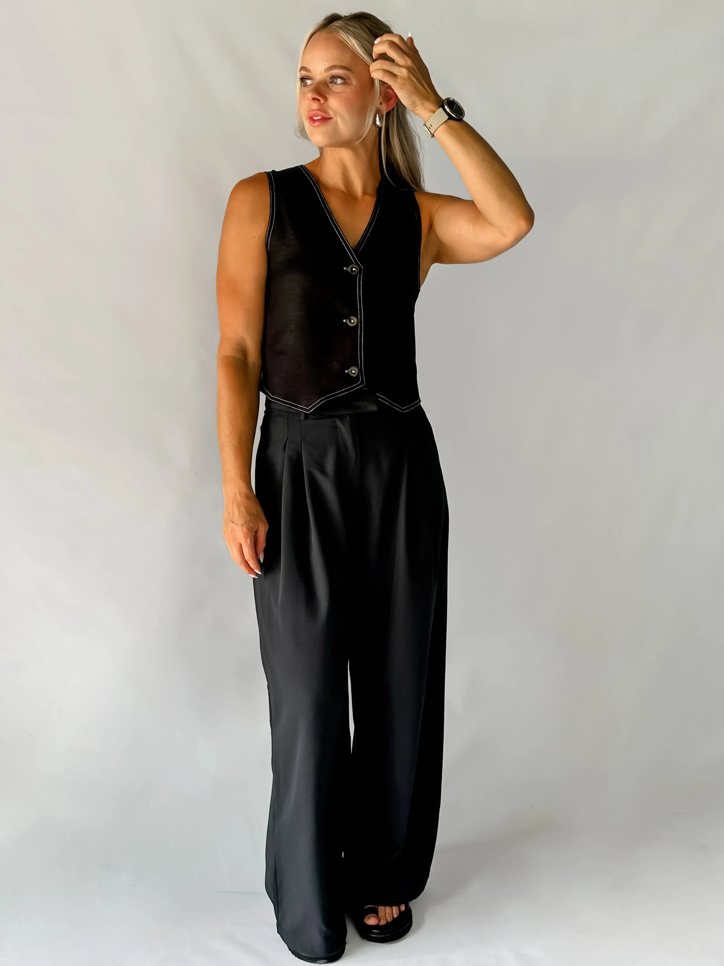 KATIE VEST TOP - BLACK