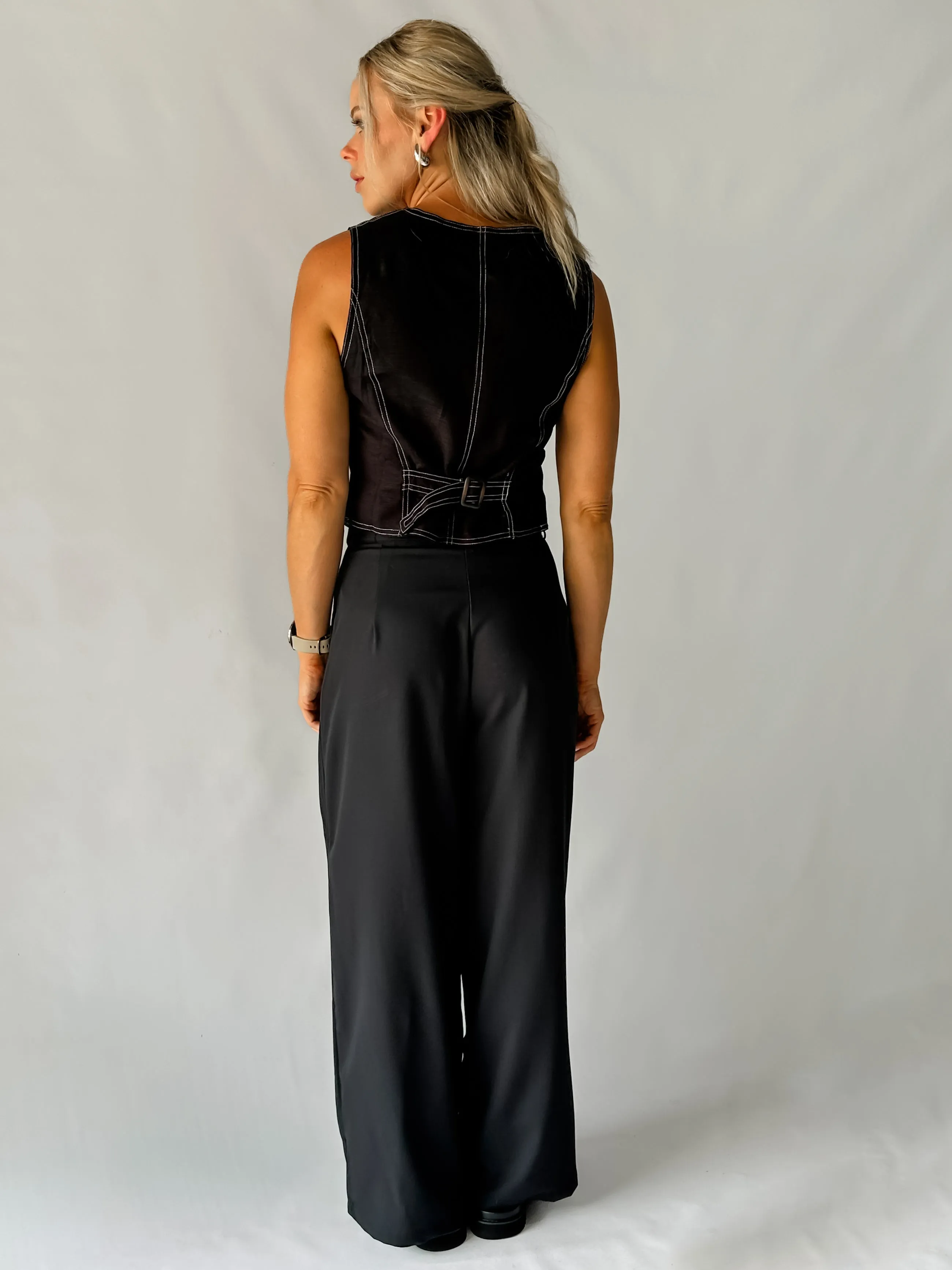 KATIE VEST TOP - BLACK