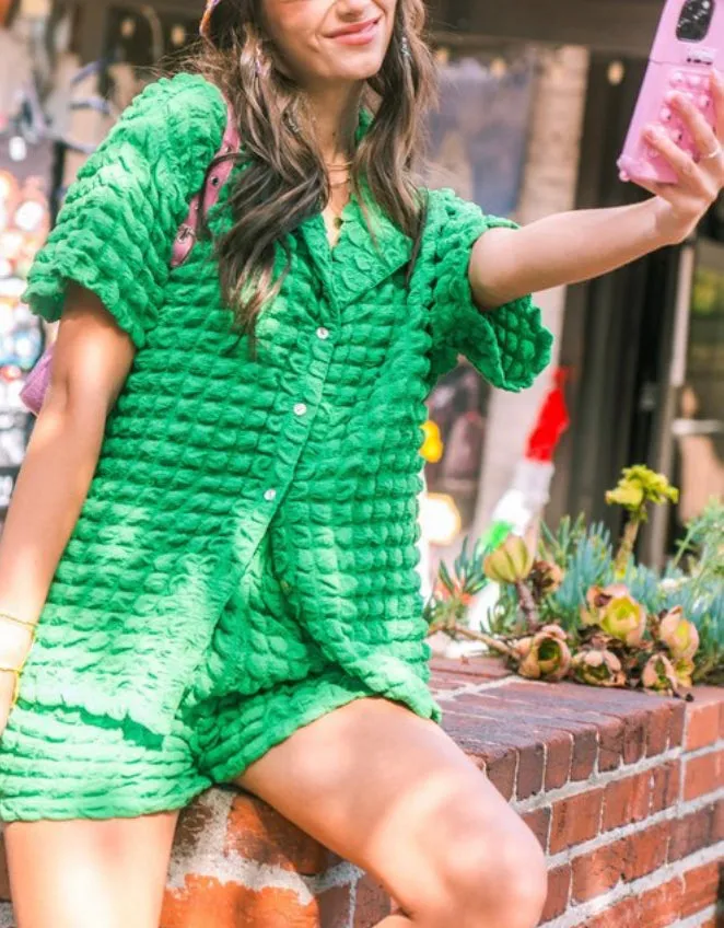 Kelly Green Puffy Shorts Set