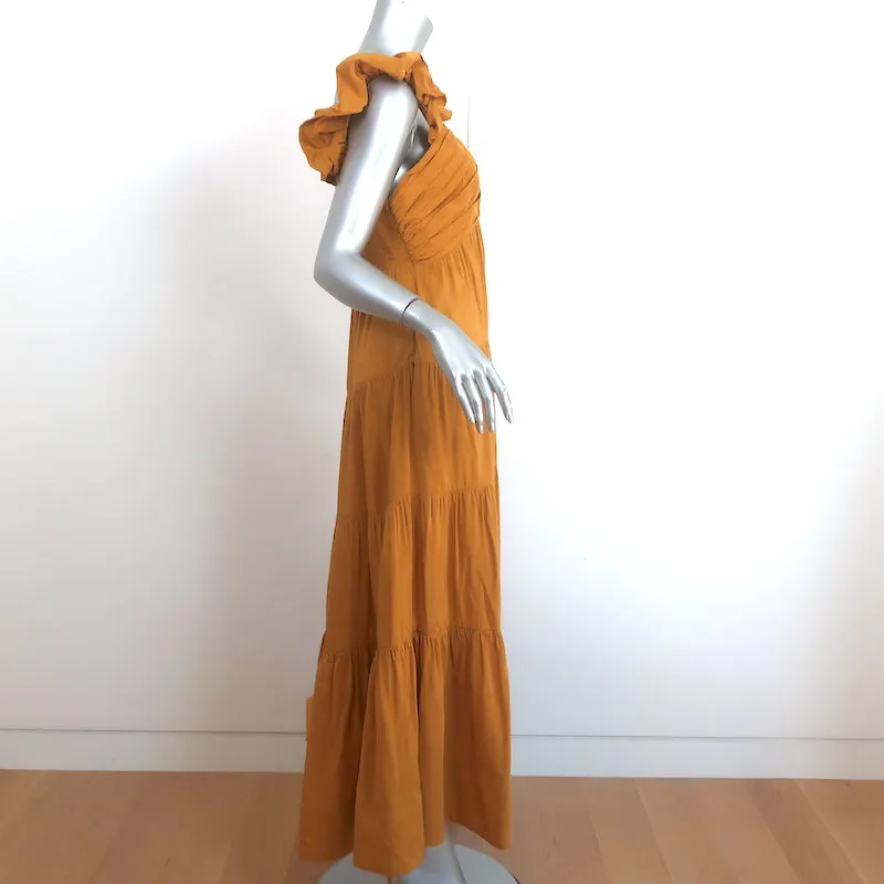 La Ligne Anais Tiered Midi Dress Mustard Linen-Blend Size Large