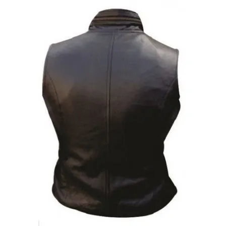 Ladies Black Leather Antique Brass Hardware Motorcycle Vest
