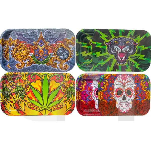 Large Mixed Design Magnetic Metal Rolling Trays with Lid
