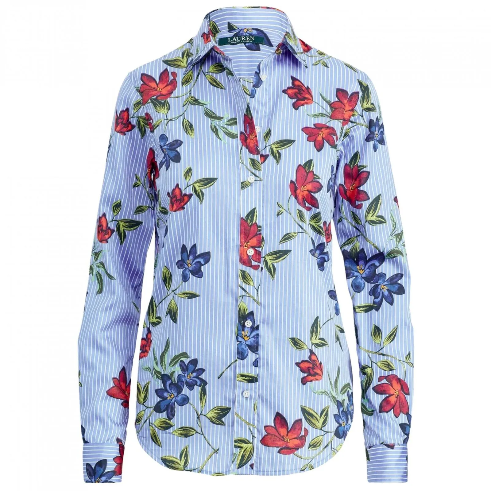 Lauren by Ralph Lauren Women's Pinstripe Floral Cotton Sateen Shirt