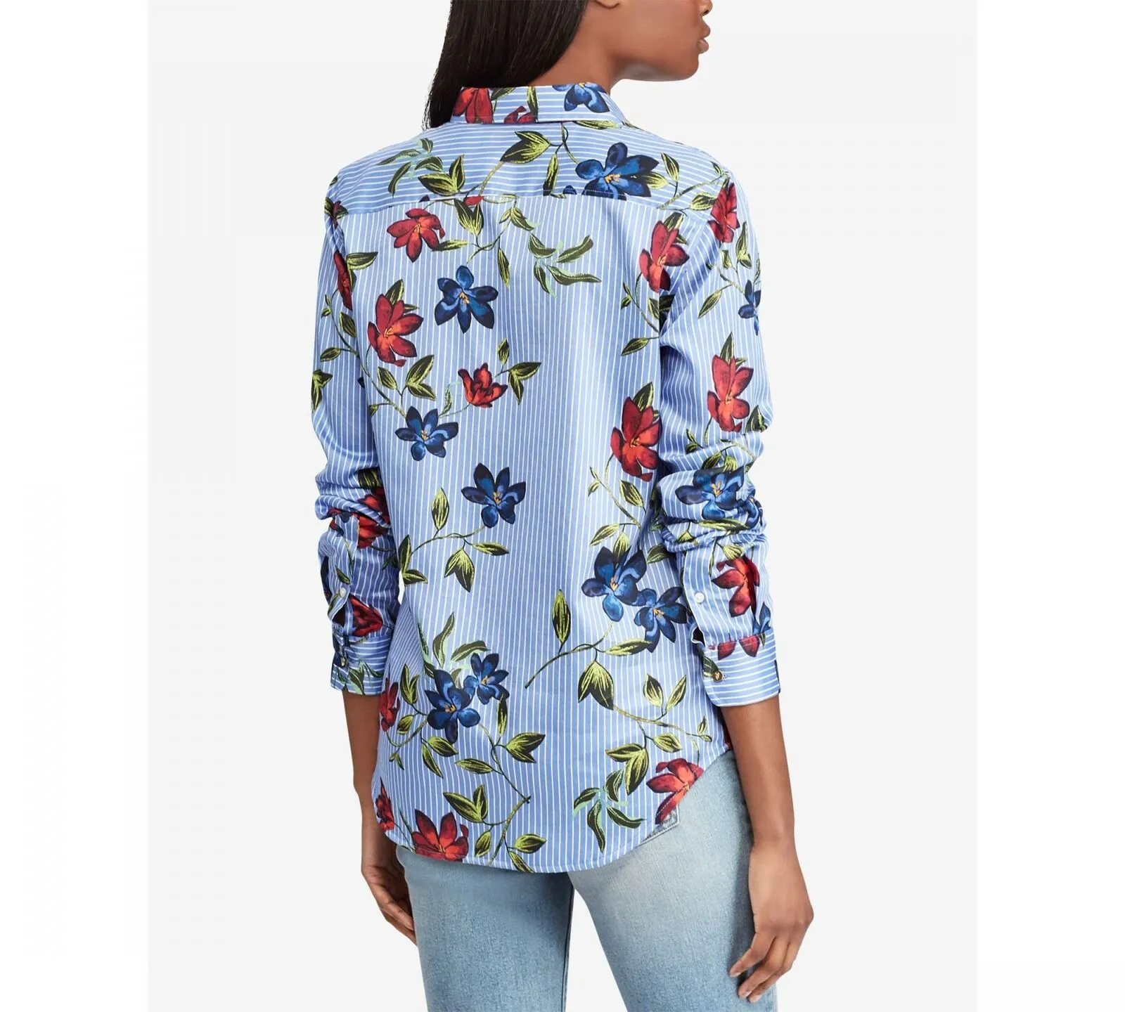 Lauren by Ralph Lauren Women's Pinstripe Floral Cotton Sateen Shirt