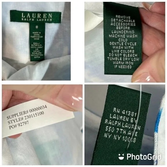 Lauren Ralph Lauren 100% Linen Dress Floral Cotton Lining