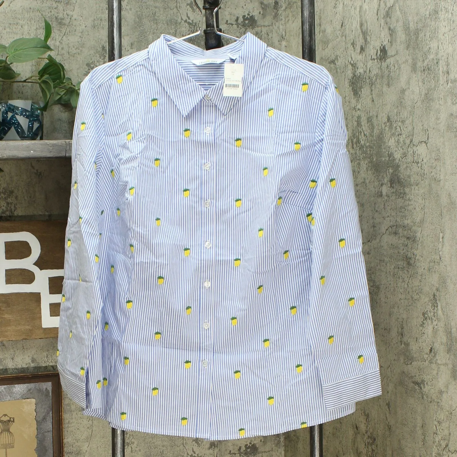Lemon Way Women's Plus Size 365 Poplin Stretch Embroidered Button Down Shirt