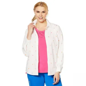 Lemon Way Women's Plus Size 365 Poplin Stretch Embroidered Button Down Shirt