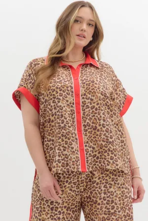 Leopard Contrast Collar Top