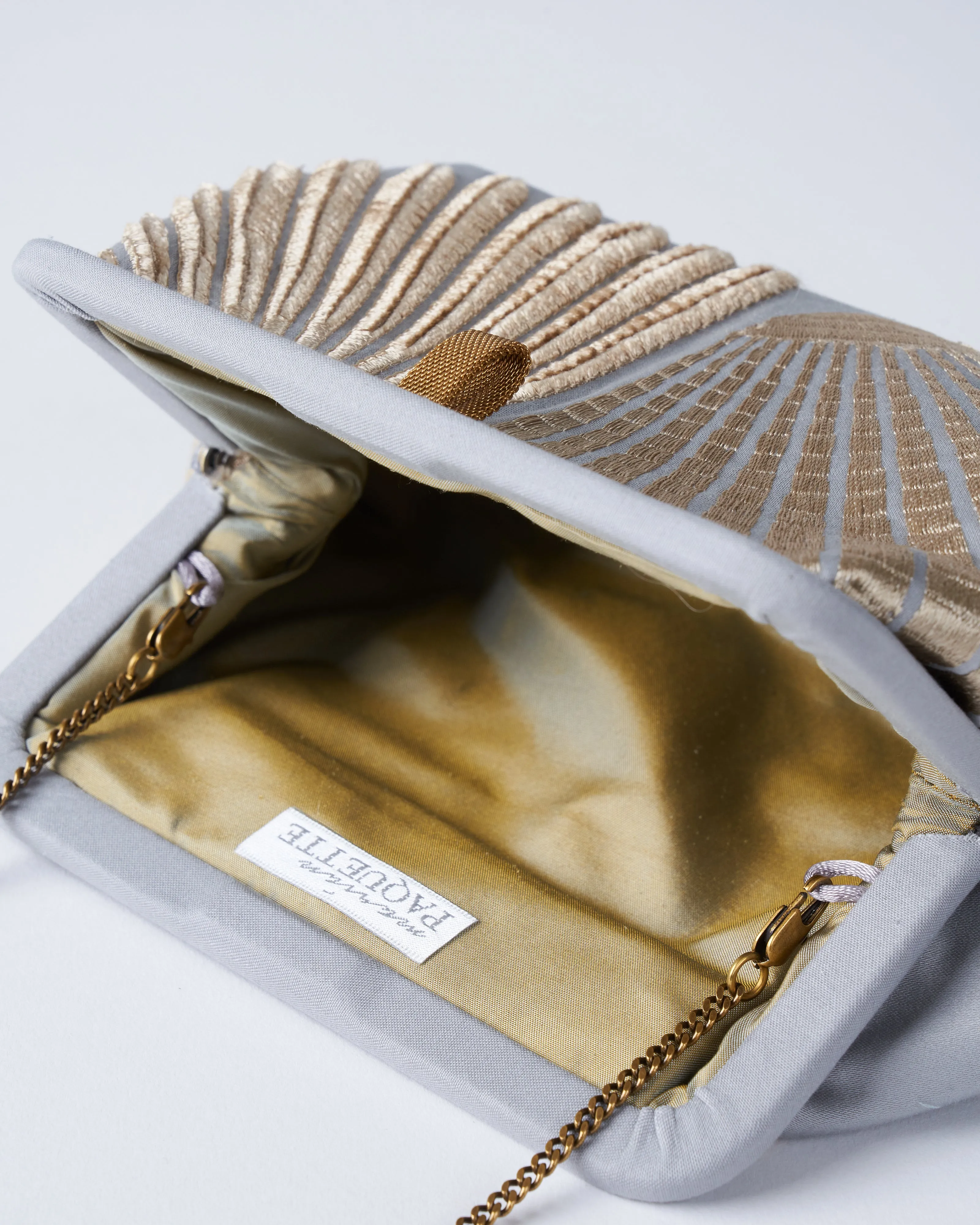 liette embroidered clutch - grey/natural