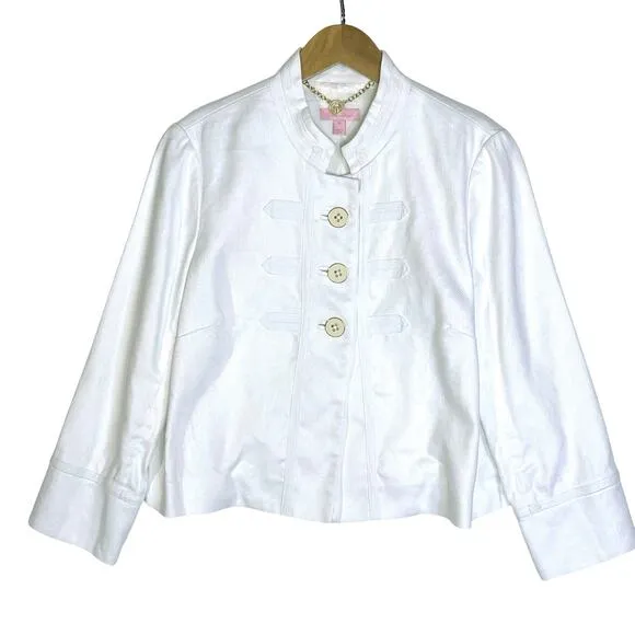 LILLY PULITZER Women’s White Linen Blend Military Jacket size 10