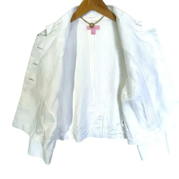 LILLY PULITZER Women’s White Linen Blend Military Jacket size 10