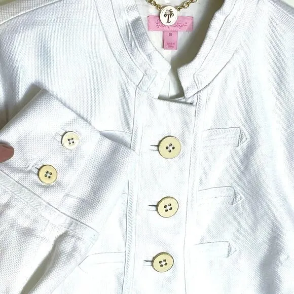 LILLY PULITZER Women’s White Linen Blend Military Jacket size 10