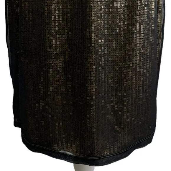 Linda Allard Ellen Tracy Black Sheer Silk Overlay Gold Sequin Skirt Size 12 NWT