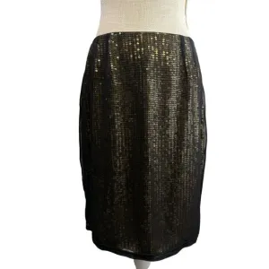 Linda Allard Ellen Tracy Black Sheer Silk Overlay Gold Sequin Skirt Size 12 NWT