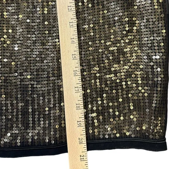 Linda Allard Ellen Tracy Black Sheer Silk Overlay Gold Sequin Skirt Size 12 NWT