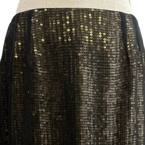Linda Allard Ellen Tracy Black Sheer Silk Overlay Gold Sequin Skirt Size 12 NWT