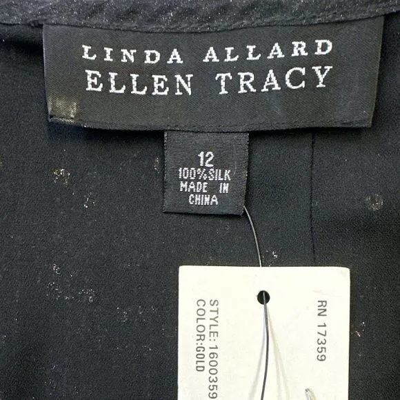 Linda Allard Ellen Tracy Black Sheer Silk Overlay Gold Sequin Skirt Size 12 NWT