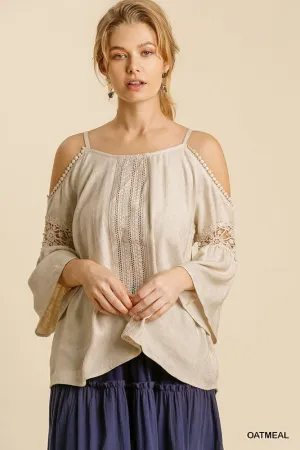 Linen and Lace Cold Shoulder Top