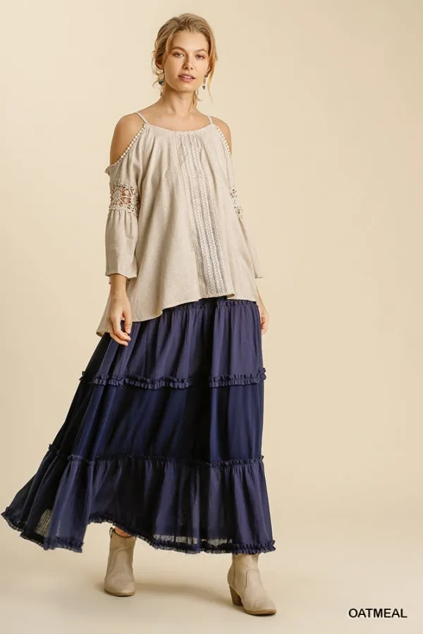 Linen and Lace Cold Shoulder Top