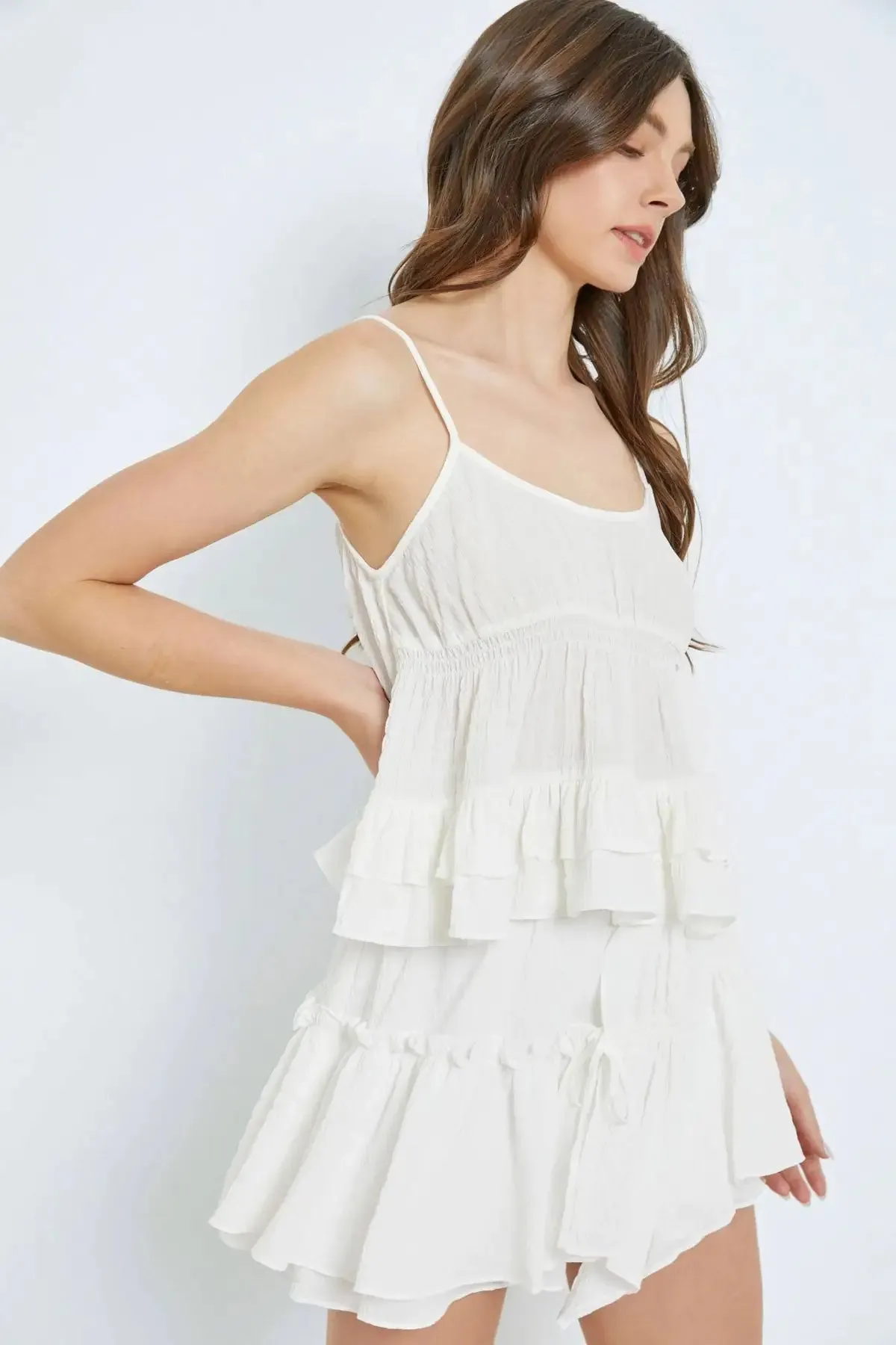 Linen Boho Ruffle Tiered Crop Top